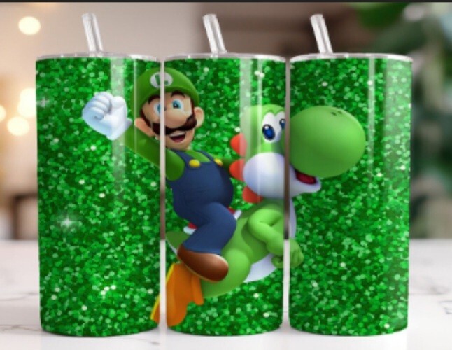 Mario B.40 Multicolor 20 oz Insulated Tumbler With Box Lid Clear Straw New