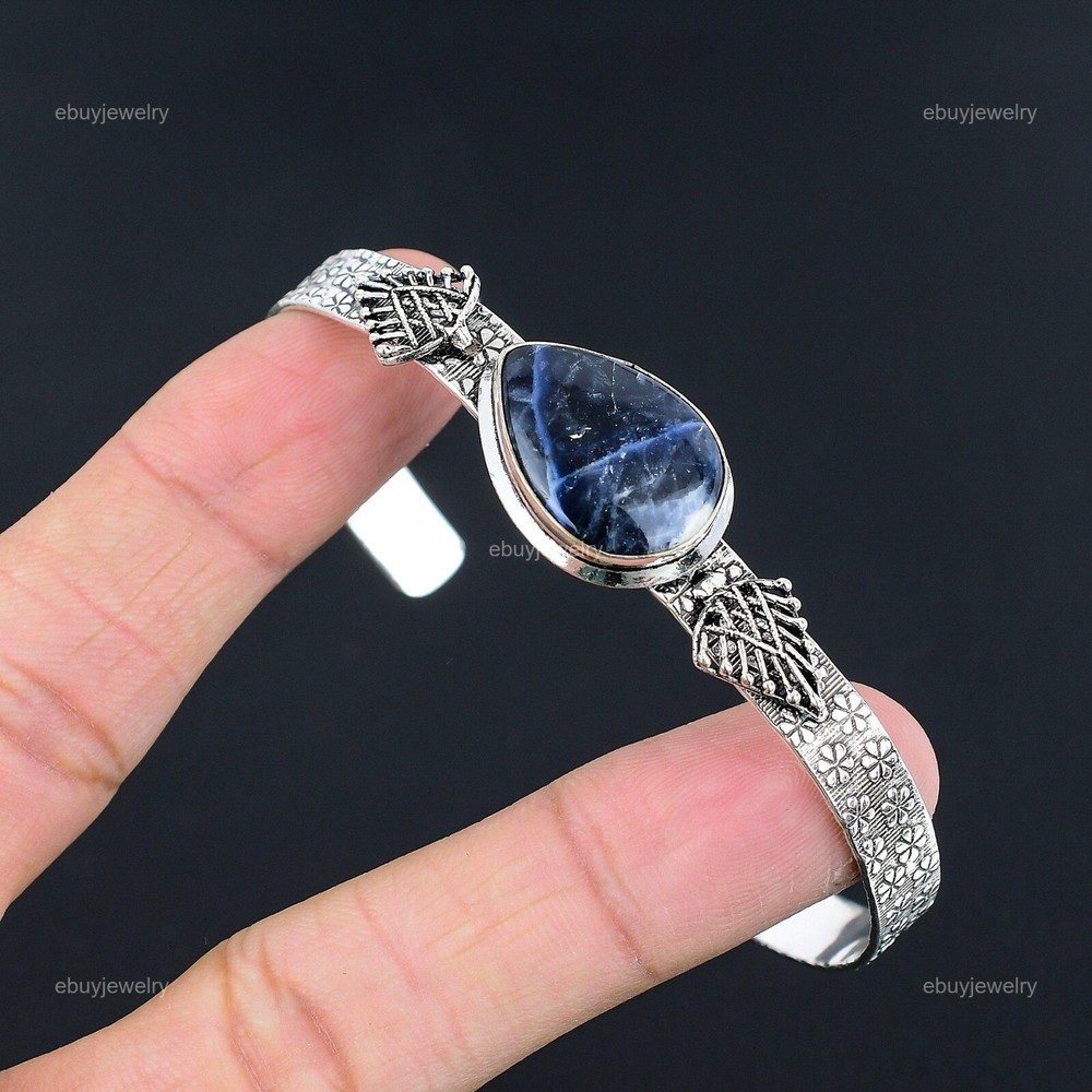 Mothers Day Sodalite Stone Elegant Silver Bangle for Wedding Sister Jewelry-image