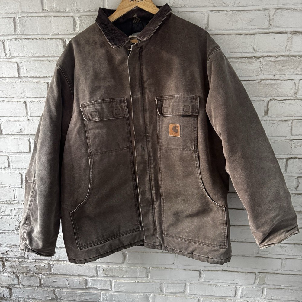 Vintage Carhartt Jacket Mens XL Brown Duck Canvas Quilted Lined Workwear C28 CHT
