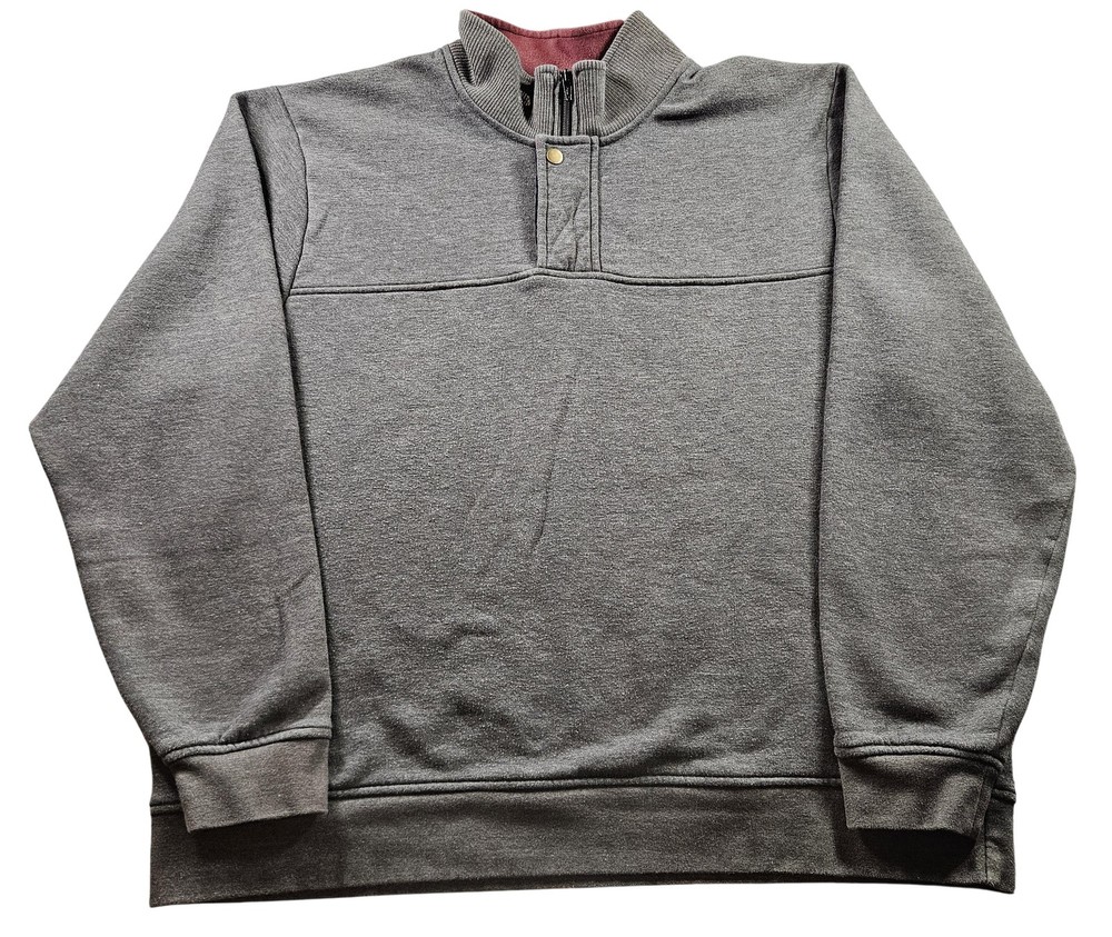 Orvis Quarter Zip Sweatshirt Mens 2XL Gray Mock Neck Pullover Fleece Lined Snap