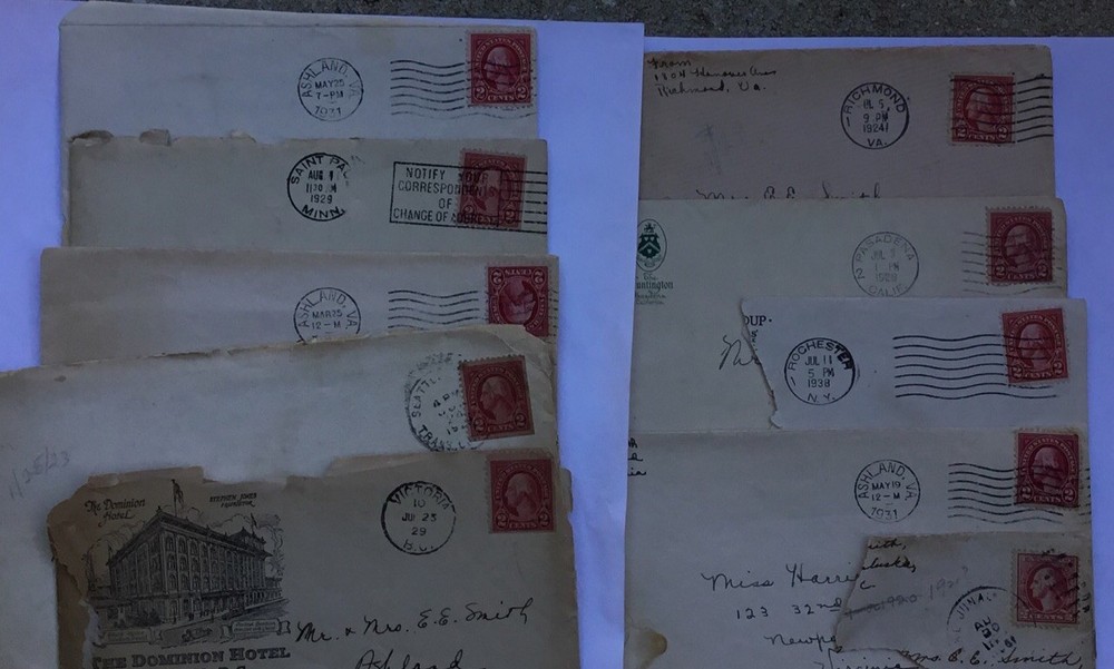 George Washington Red  2 Cent Stamps on Envelopes 1929-1938