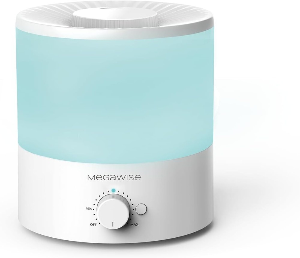 MEGAWISE 1.5L Cool Mist Humidifier for Bedroom, Home, Office - White & Blue Options, Quiet Operation, Large Capacity.