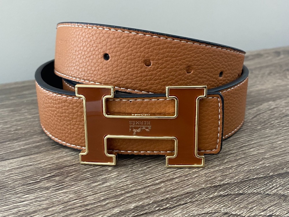 Hermes Reversible Tan H Buckle Belt Size 36-40