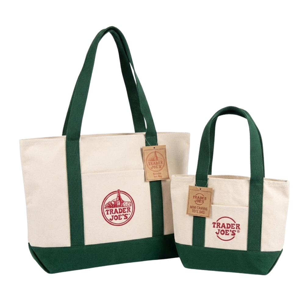 Trader Joe’s Canvas Tote Bag SET | Large Green + Mini Green | New w/ Tags
