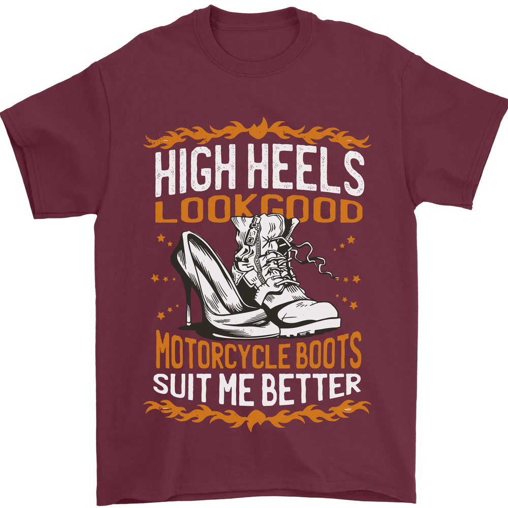Female Biker Boots Funny Motorbike Mens T-Shirt 100% Cotton