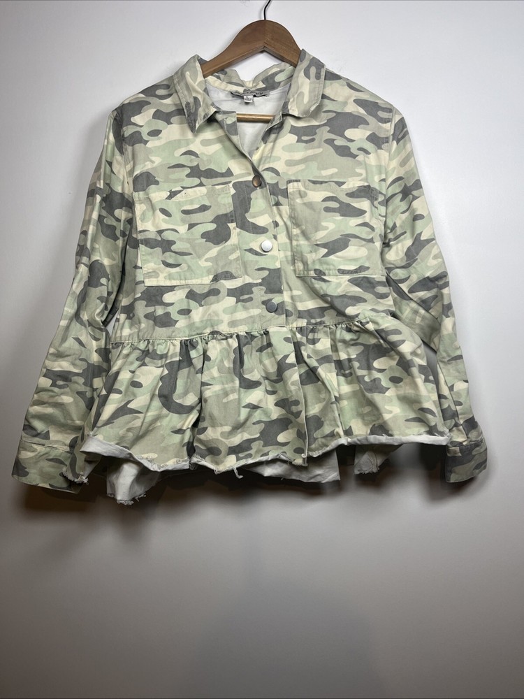 Jack & Avery Camo Jacket Women L Green Plus Size Grunge Utility Distressed Punk