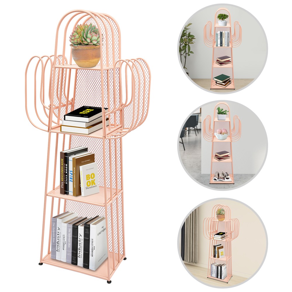4-Tier Rustic Iron Industrial Bookshelf for Display and Storage