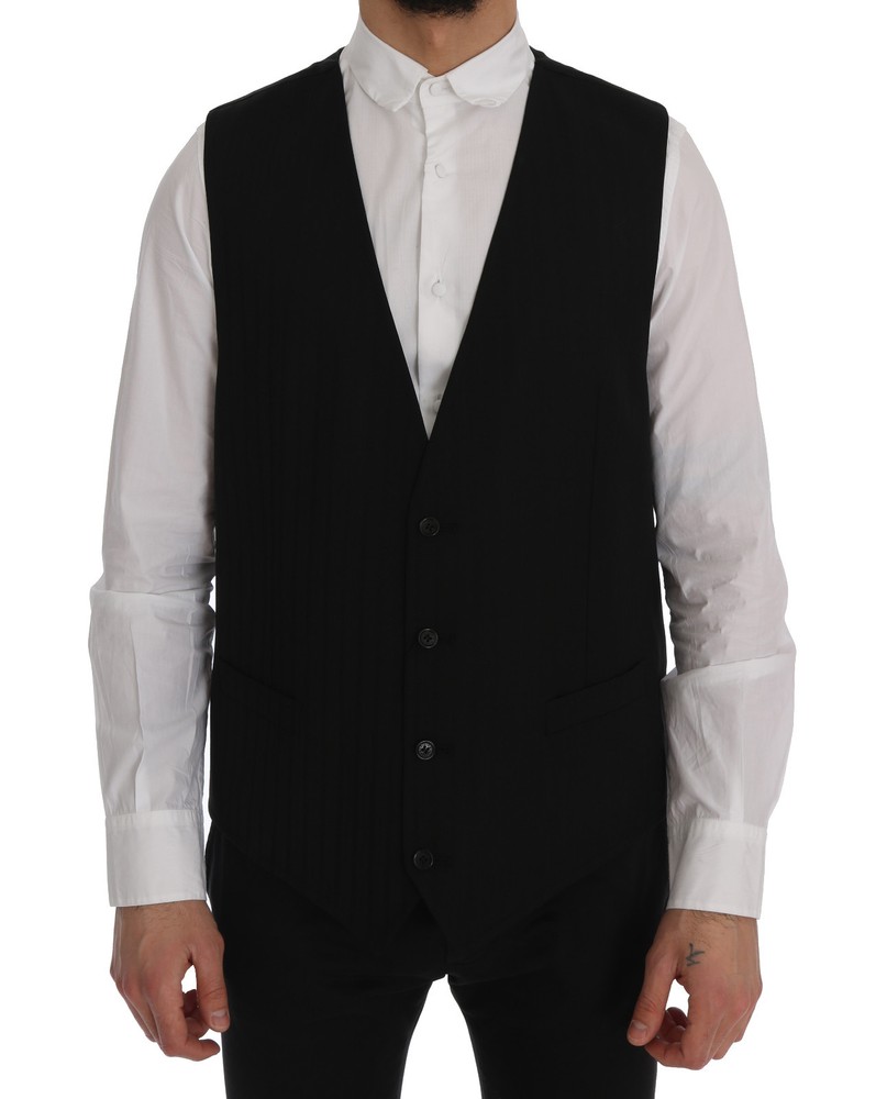 DOLCE & GABBANA STAFF Vest Waistcoat Black Wool Stretch IT50 / US40/ L RRP $360
