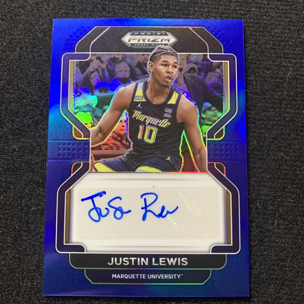 2022 Panini Prizm Draft Justin Lewis Blue Prizm Rookie Auto DP-JLE /149