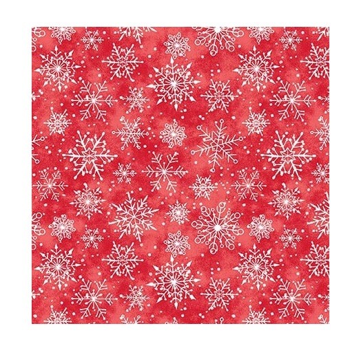 Christmas Fabric | Snow Angels White Snowflake on Red | Studio E YARD
