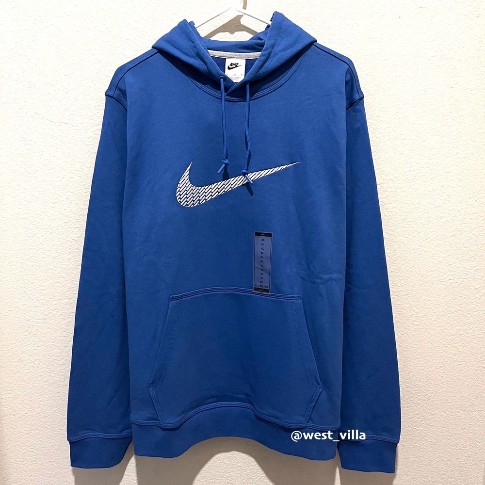Nike Sportswear Club Big Swoosh Embroidered Fleece Hoodie Blue Mens XL