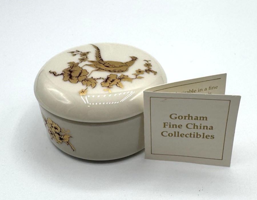 Vintage Gorham Gold Pheasant Jewelry Box Fine China Trinket Case