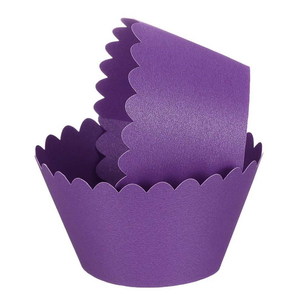 50 Pcs Cupcake Wrappers for Decoration Dark Purple (Flower, Pearlescent Paper)