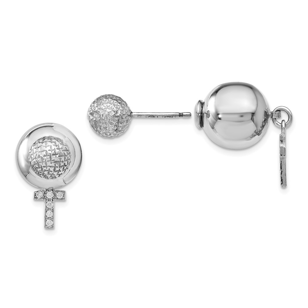 Sterling Silver Rhodium-plated Cubic Zirconia Cross Front and Back Stud Earrings