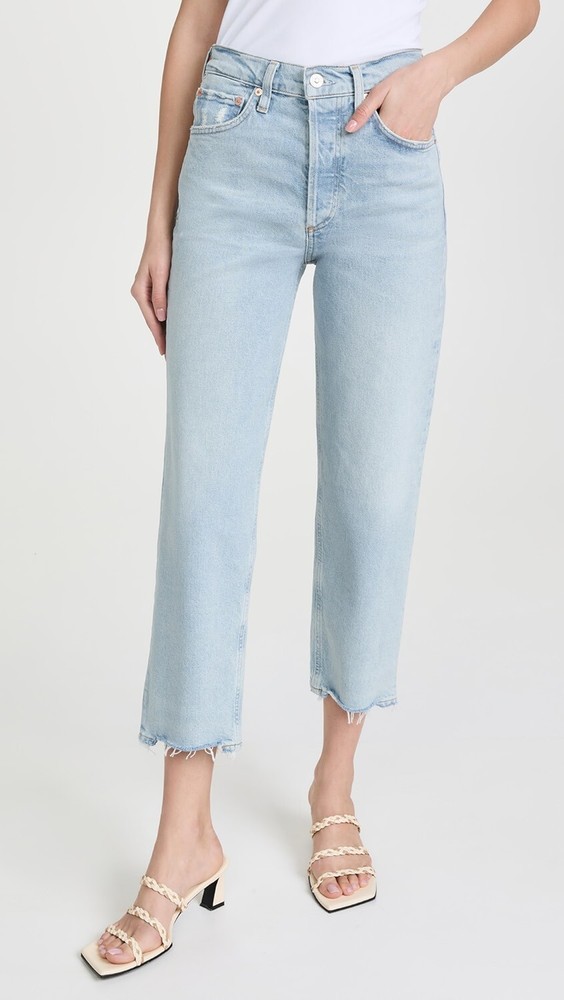 Citizens of Humanity Florence Wide Straight Jeans in Sunbleach Light Blue Size 28 for Women