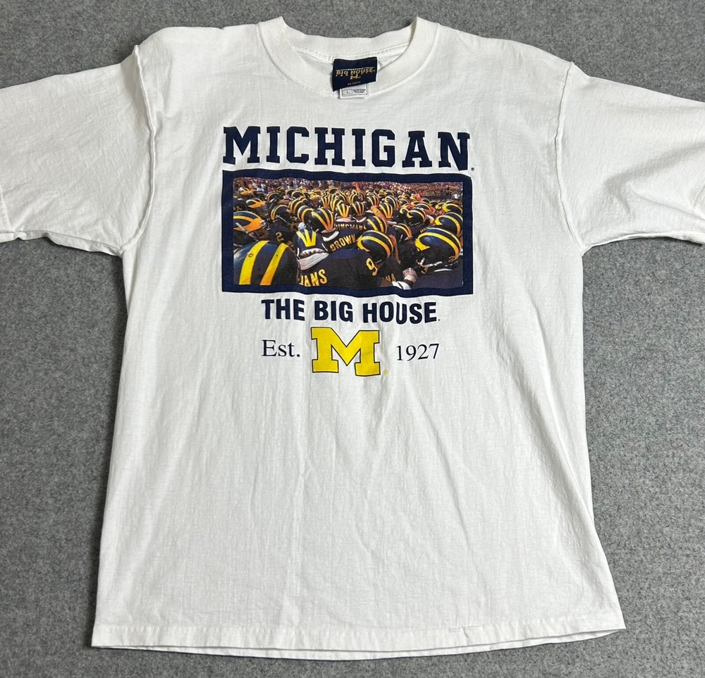 VINTAGE Michigan Wolverines Shirt Big House Football Mens Medium White T-Shirt