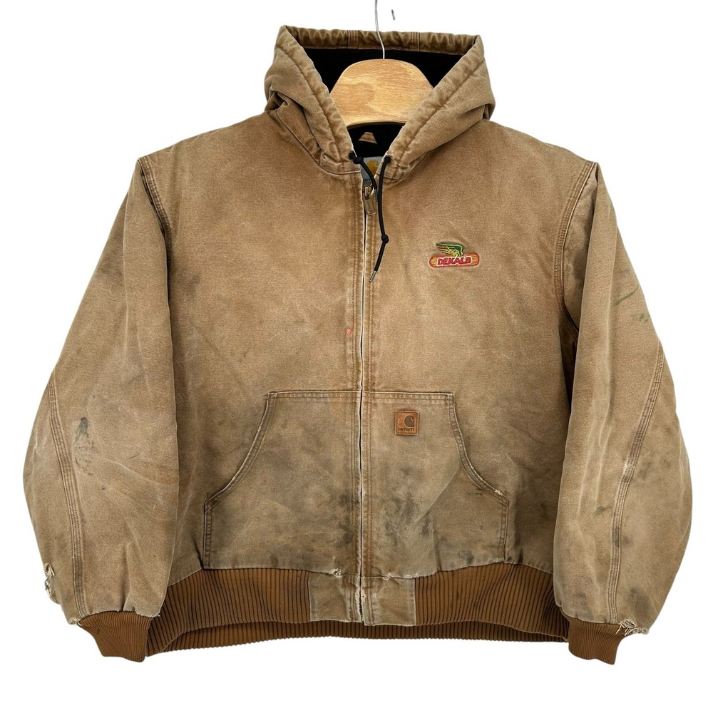 Vintage Y2K Carhartt J30 BRN Canvas Hooded Chore Coat Jacket for Men Size 2XL