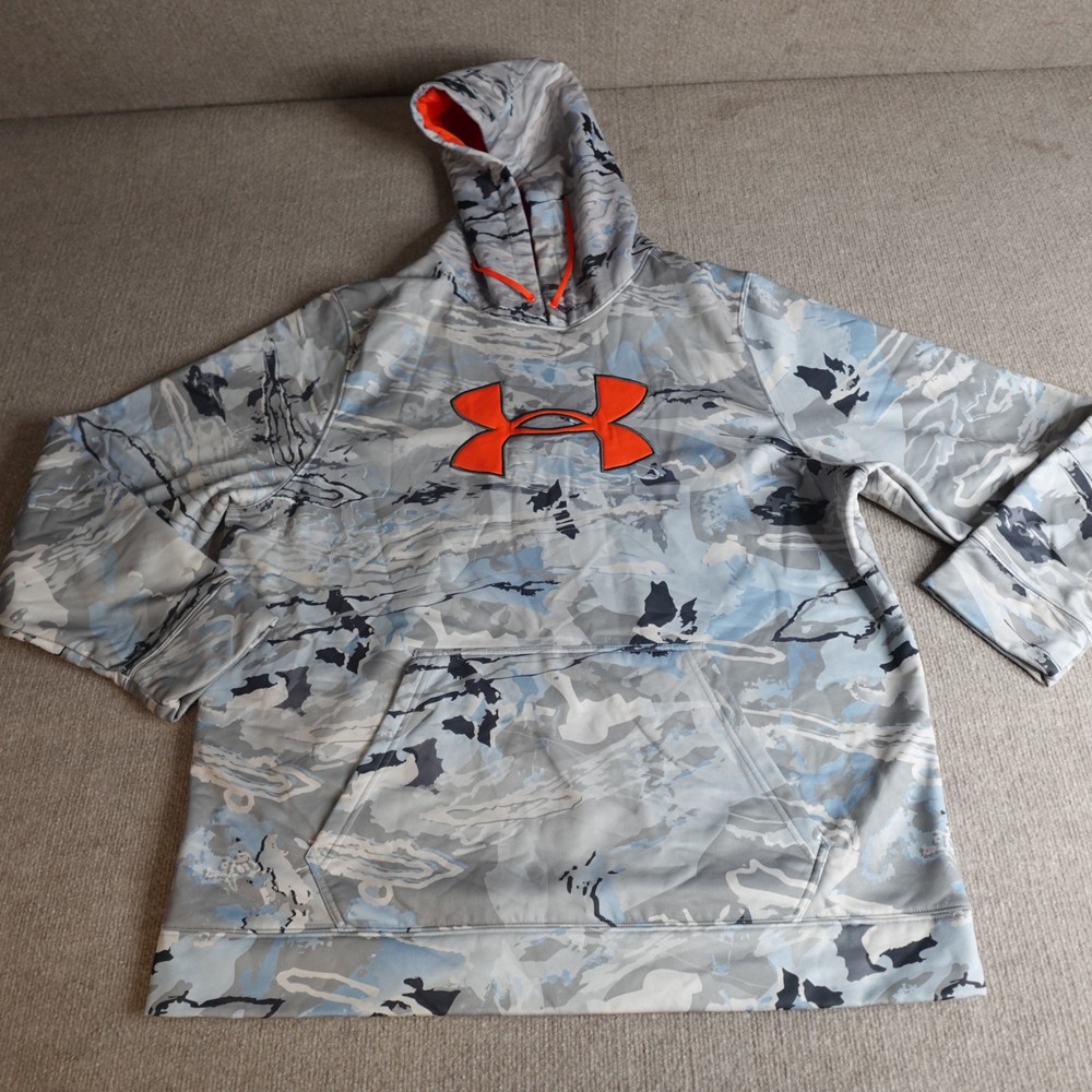 Under Armour Mens Sweater 2XL Gray Icon Camo Loose Cold Gear Hoodie
