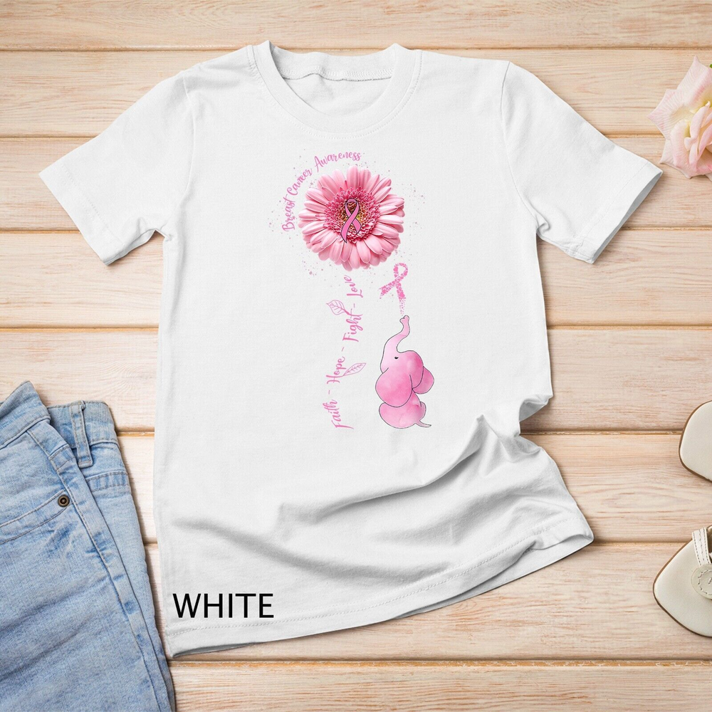 Unisex Faith Hope Fight Love Elephant Breast Cancer Awareness T Shirt Sweatshirt