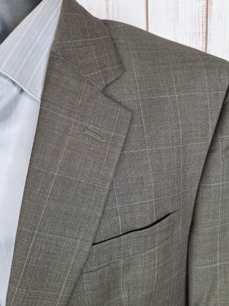 Joseph A Bank Sport Coat Blazer Mens 43L Brown Windowpane Wool