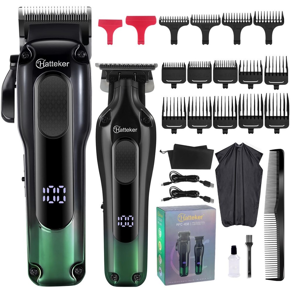Professional Men's Hair Clippers & Trimmer Set with T-Blade for Barbers
