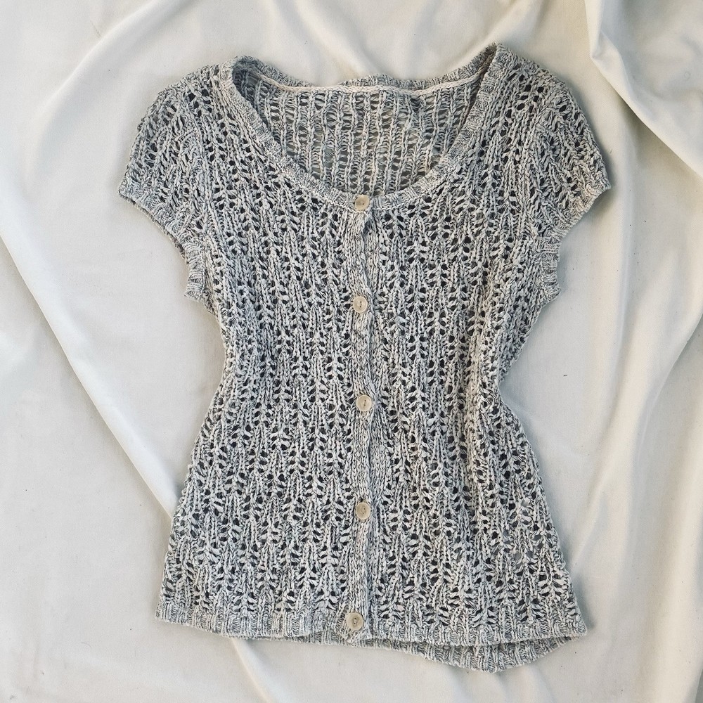 Homemade Beige Gray knitted sweater Short Sleeve women Small