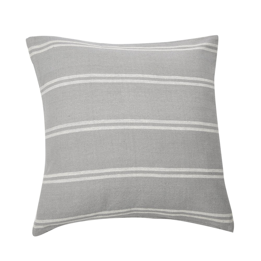 20-inch Square Double-Striped Woven Cotton Pillow Cover  