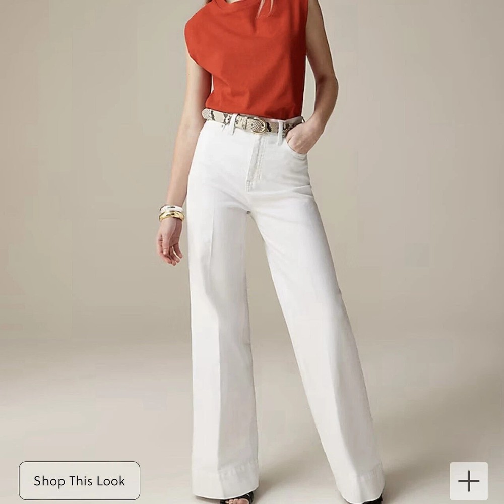J. Crew Women's Petite High Rise Super Wide Jeans White Pants Size 30 Petite NWT
