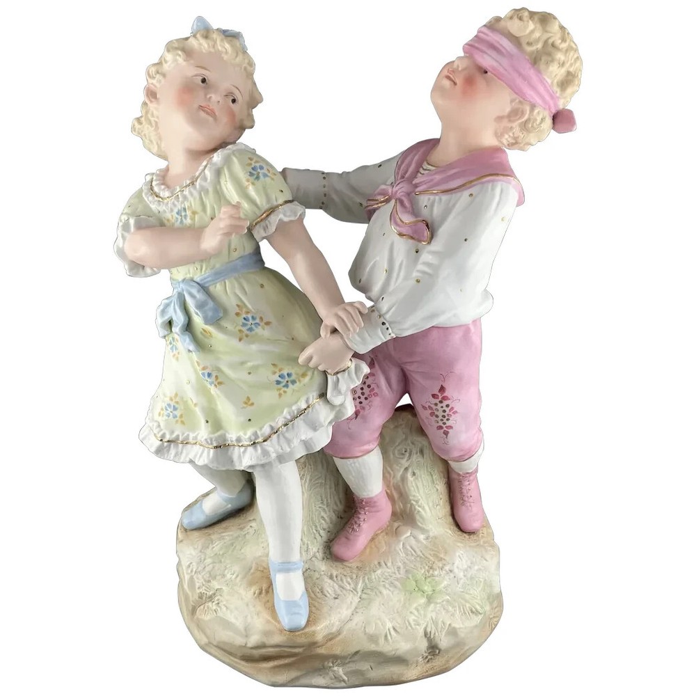 Gebruder Heubach Figurine, Children Playing Blind Man’s Bluff, 12.75” (H)