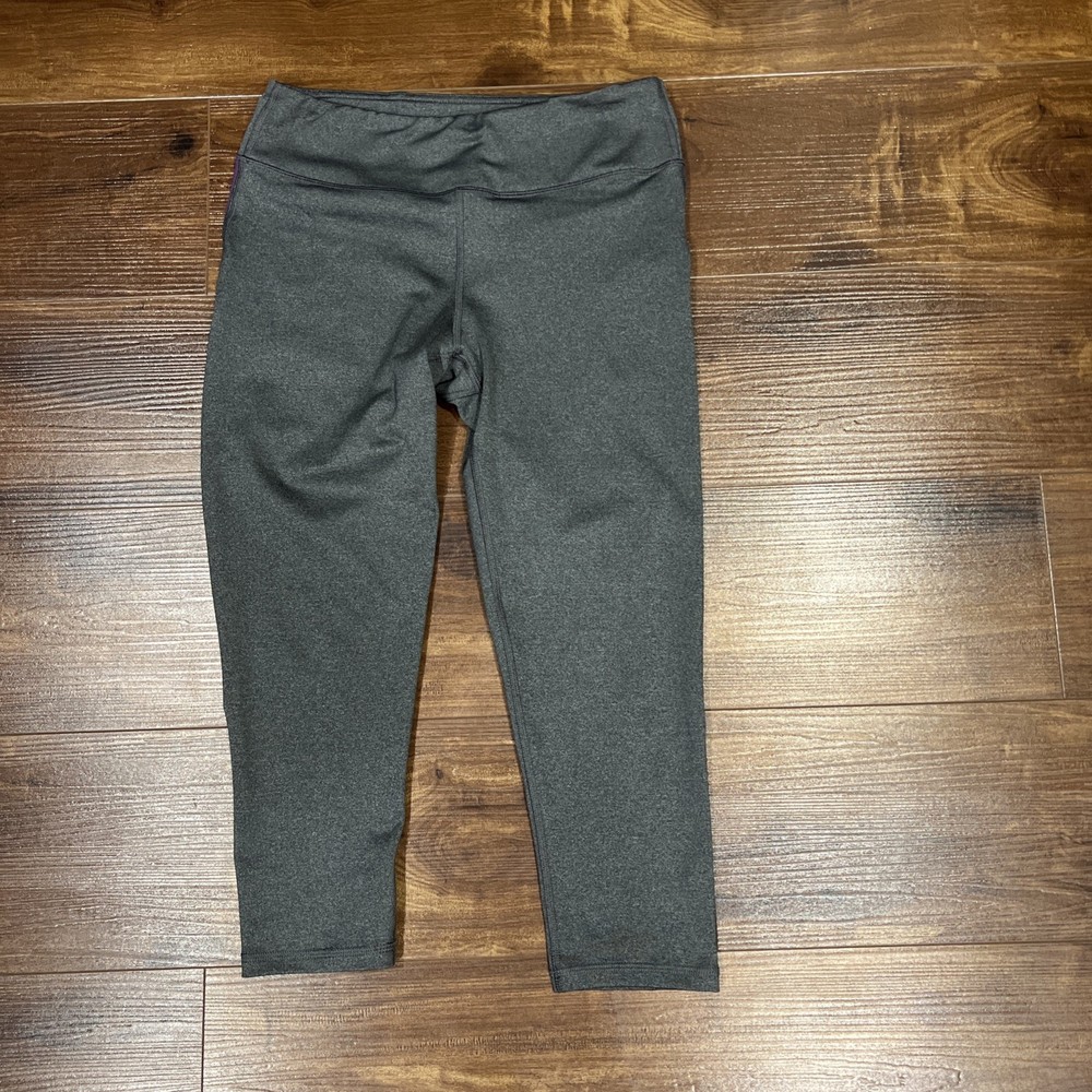Gaiam Leggings Womens Medium Gray Purple Colorblock Yoga Pants Athletic Stretch