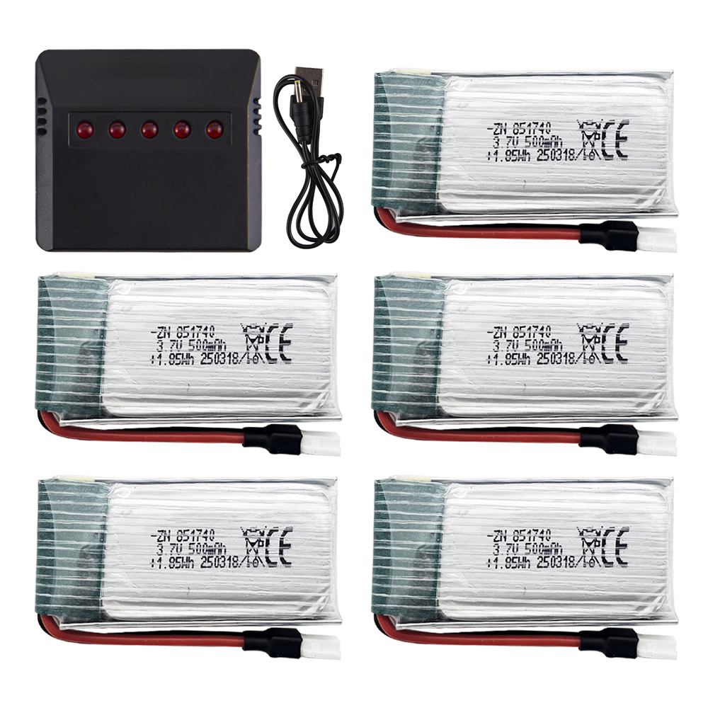 Volantexrc 3.7V 500mAh  Li-Po Battery 5PCS, with Five-Port USB Charger