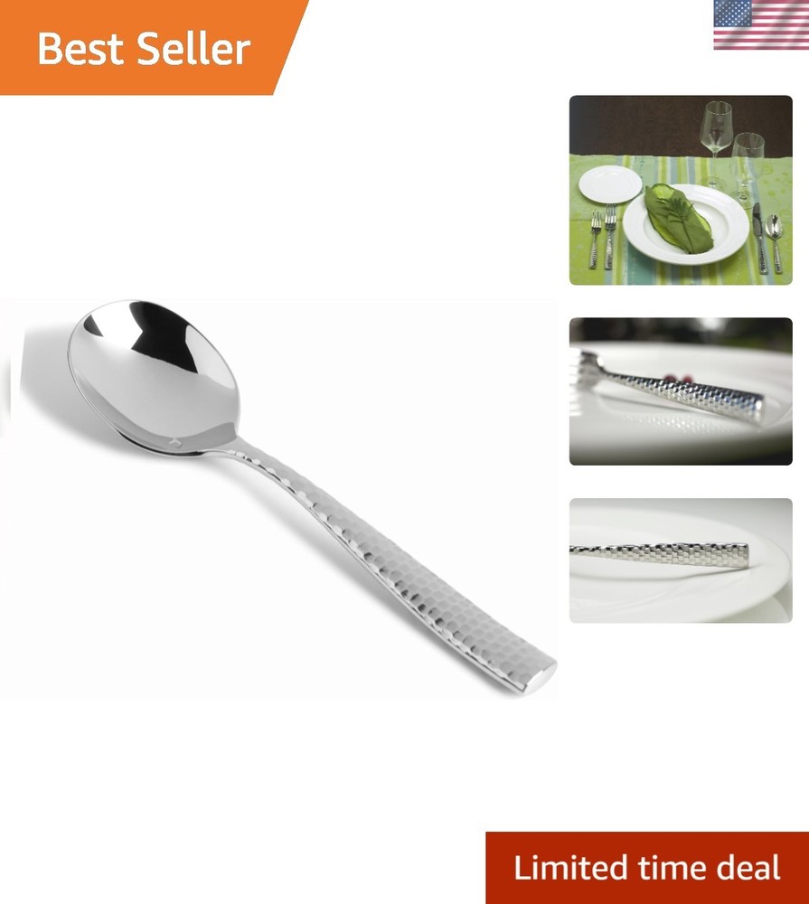 Lucca Faceted 18/10 Stainless Steel Bouillon Spoon Set of 12 - Elegant Dining