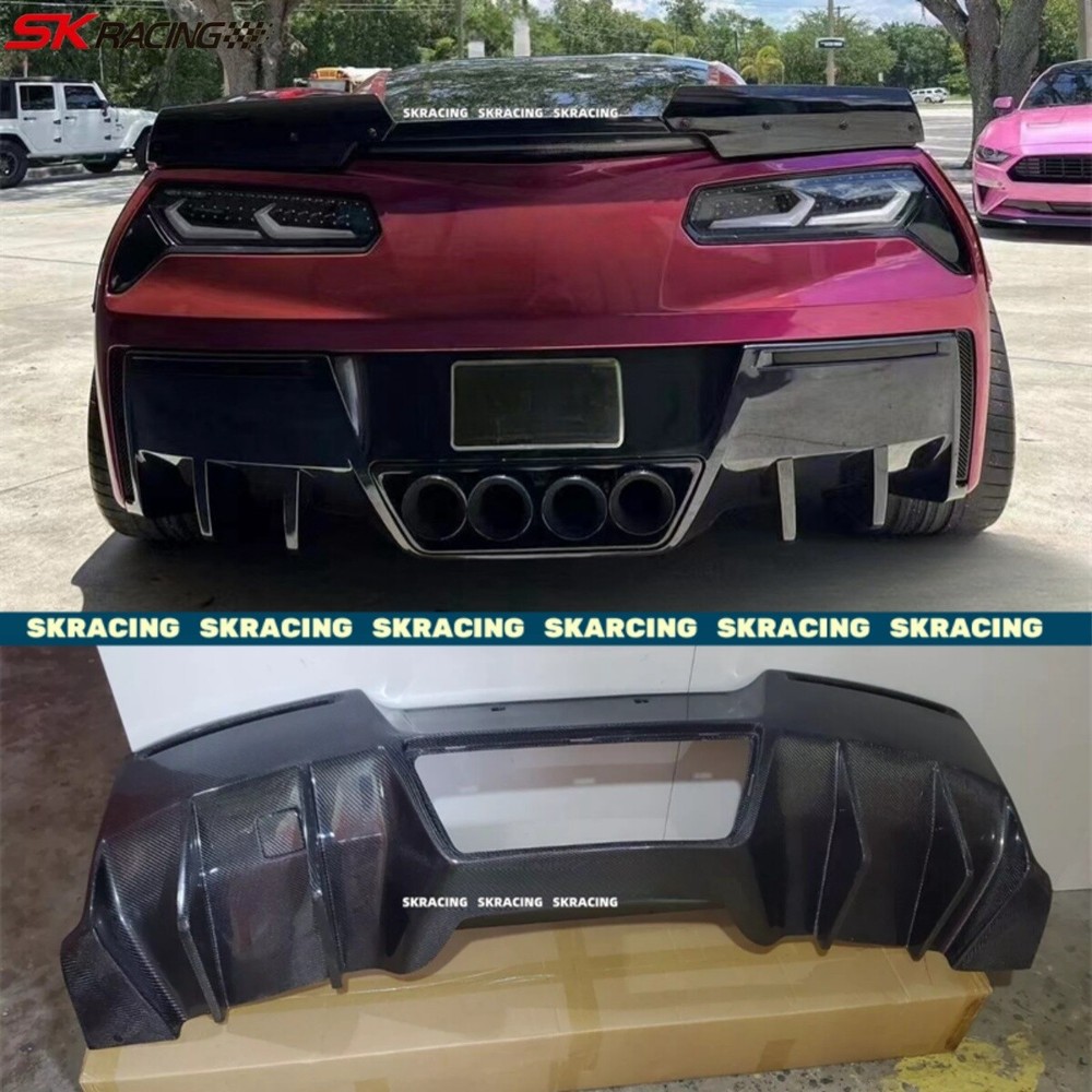 For 2014-2019 Corvette C7 REAL CARBON FIBER Rear Lower Bumper Diffuser Body Kits