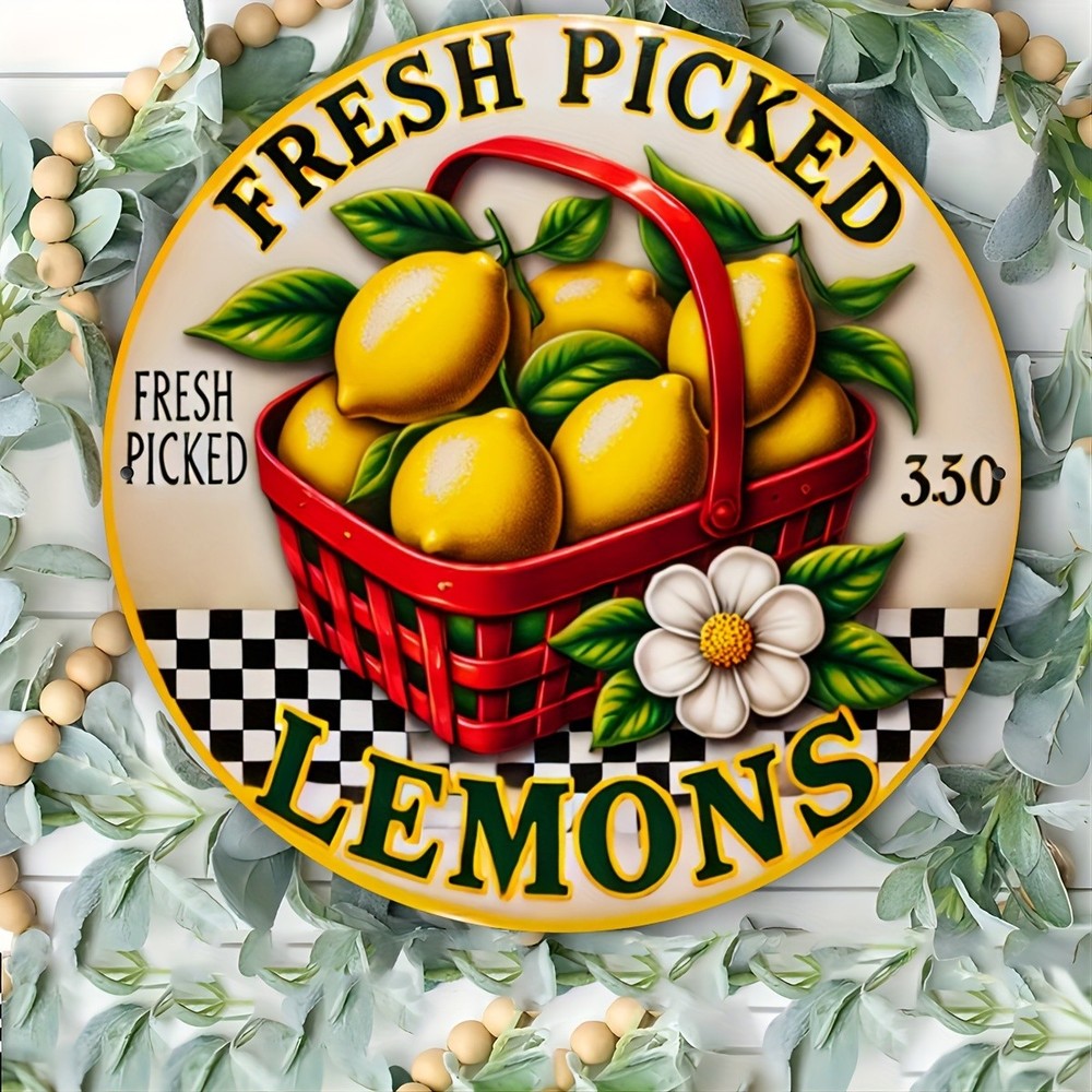 Vintage Rustic Lemon Tin Metal Sign Wall Decor Fresh Pick 8x8