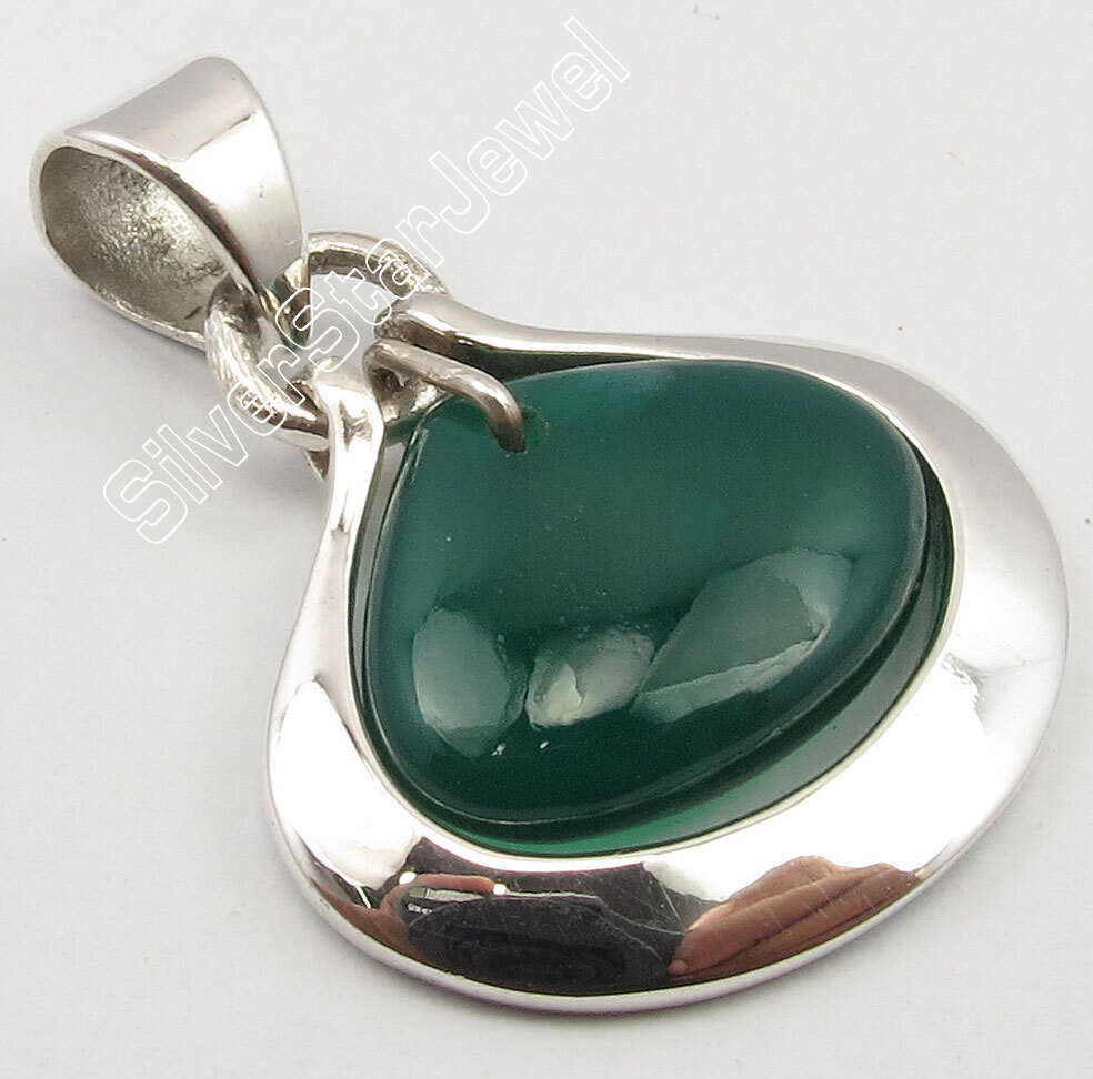 Flash Sale 925 Silver Green Onyx Pendant 1.1 Inch 3.9g New Jewelry-image