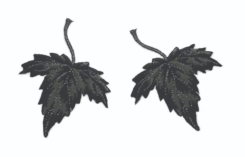 Black Leaf Iron-On Embroidered Patches Set of 2