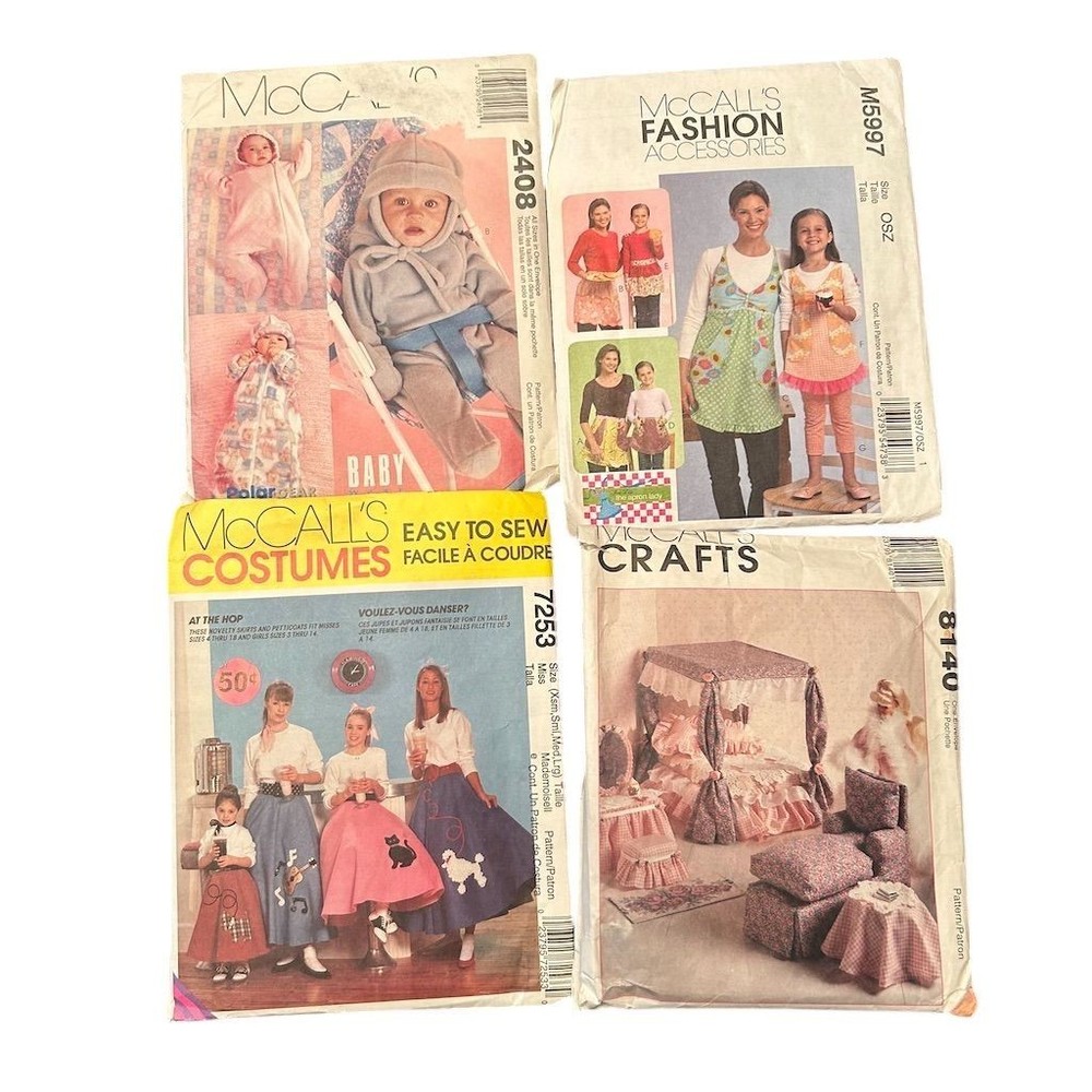 Lot of 4 McCall's Sewing Patterns Baby Costumes Accessories Crafts
