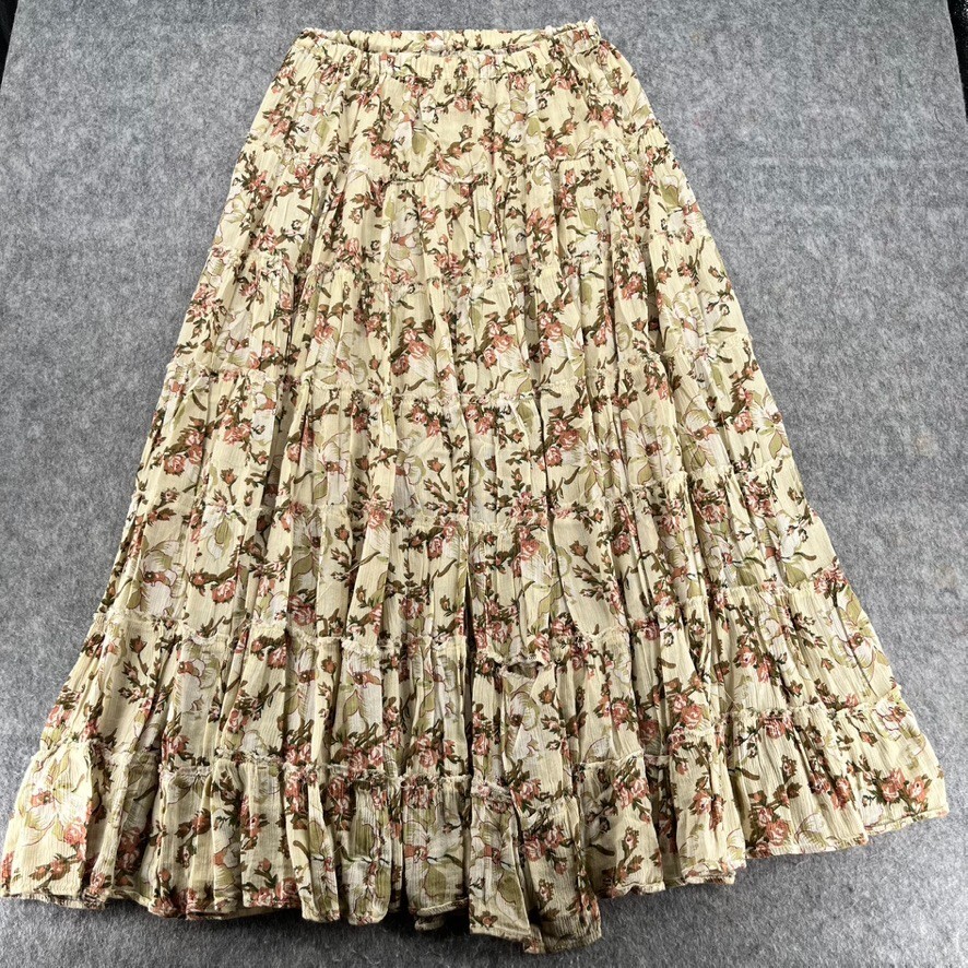 Denim & Supply Ralph Lauren Beige Floral Peasant Boho Maxi Skirt Vintage Size M