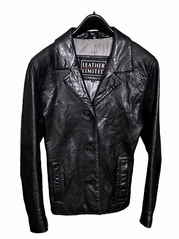 LEATHER LIMITED Womens (S) Rare Vintage Black 100% Soft Leather Jacket Lined