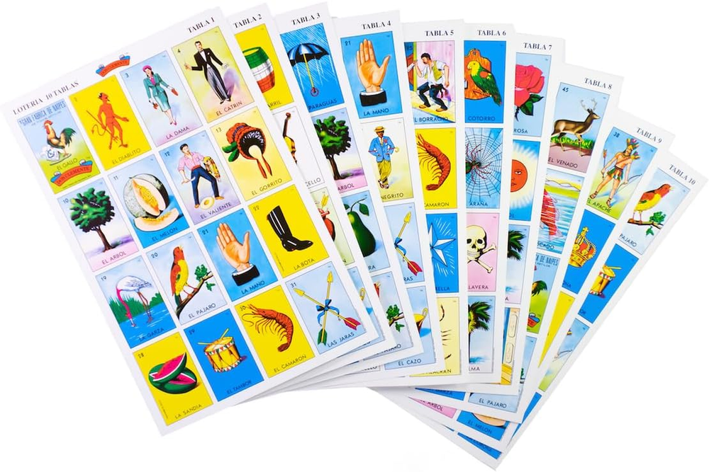 Authentic Mexican Game, Bingo Game with Colorful Illustrated Cards,  Brand (10 T