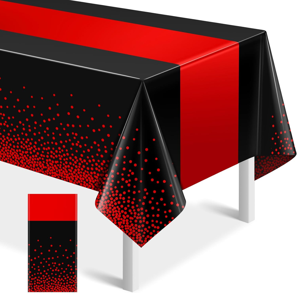 1Pcs Black and Red Tablecloth Party Decorations,Plastic Black Table Cloth Printe