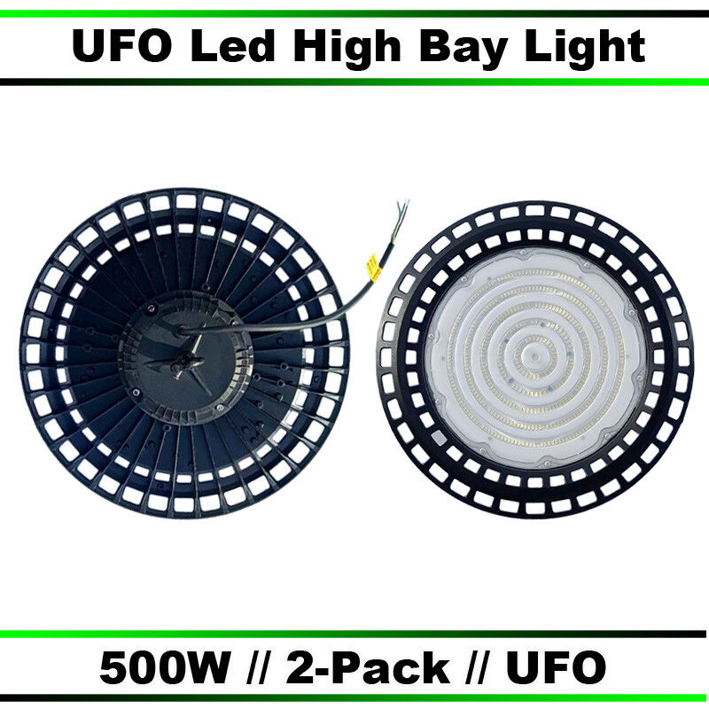 2-Pack 500W UFO LED High Bay Lights for Factory Warehouse Commercial Use