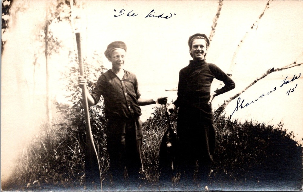Shawano Lake Wisconsin Boys Holding Caught Fish 1915 Vintage RPPC Postcard 16261