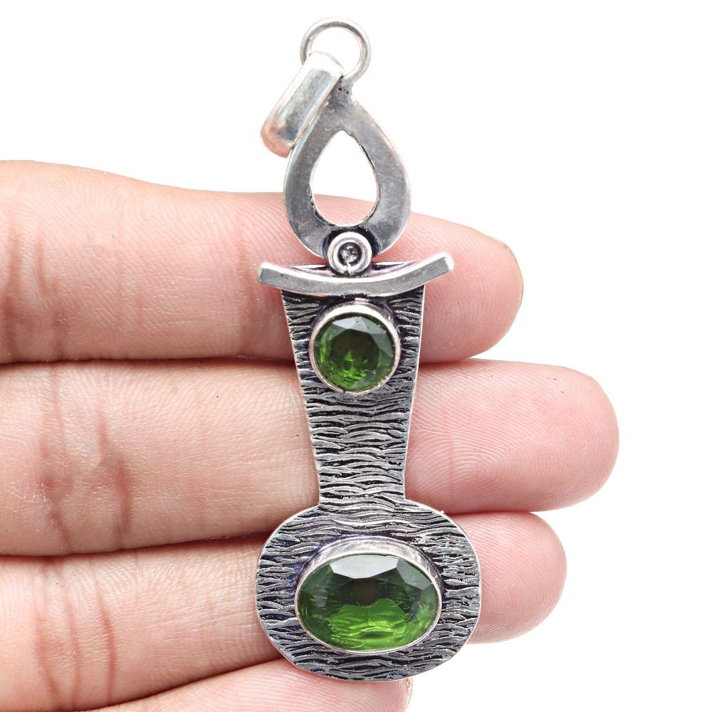 Peridot Gemstone Silver Pendant Necklace Gift for Women 3 Inch