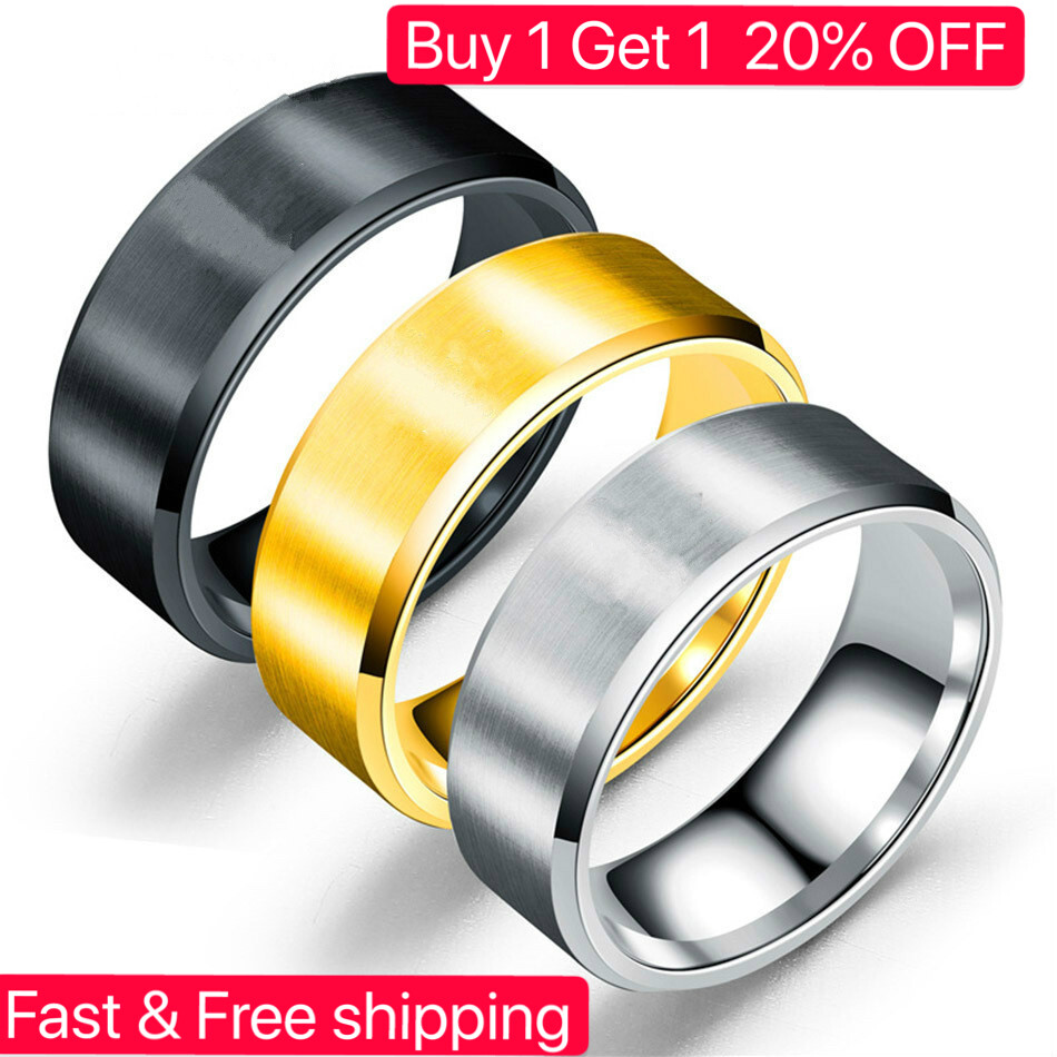 Fathers day 8MM Titanium Steel Ring Wedding Rings for men  women black silver US-image