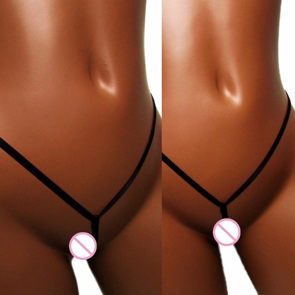 Stylish Black Thong Underwear for Women with Crotchless Design Thin Straps