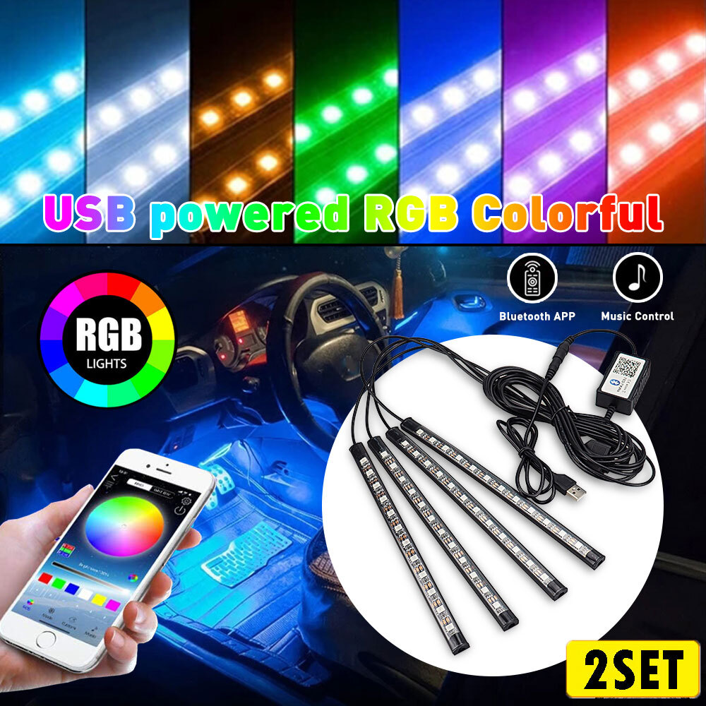 2X 1T4 RGB LED Glow Car Interior Lamp Under Dash Footwell Seats Inside Lighting