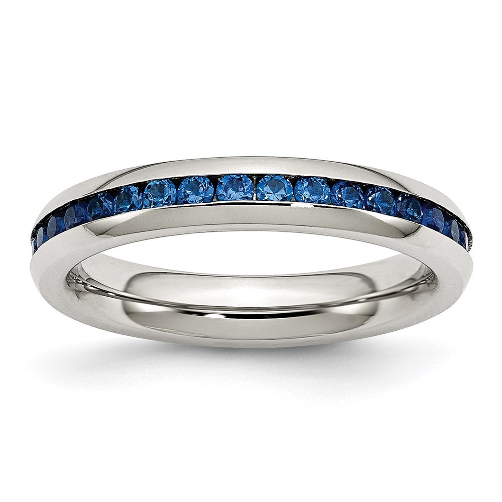 Stainless Steel Polished 4mm September Blue Cubic Zirconia Ring Size 8 for Women