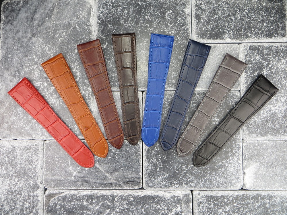 24mm Leather Strap Brown Watch Band CALIBRE DE CARTIER Black Blue Grey Red