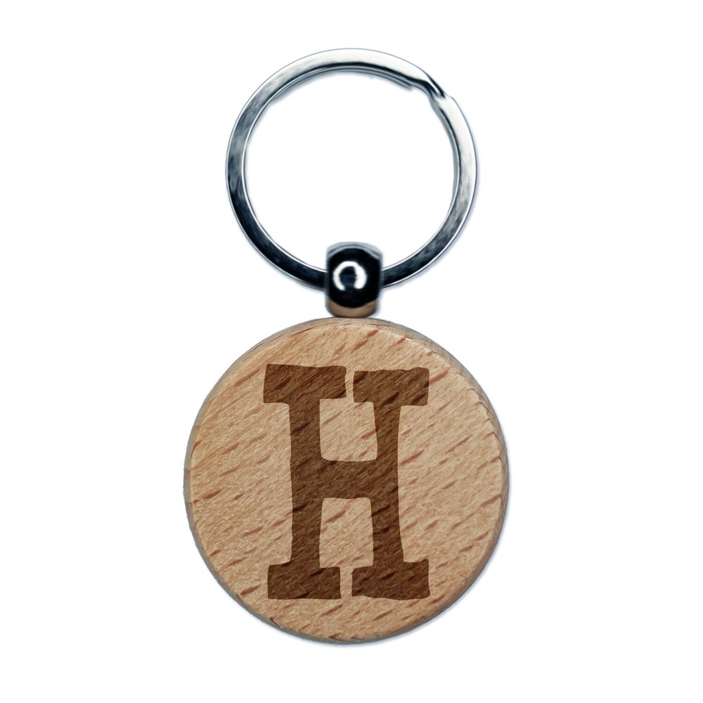 Cute Letter H Uppercase Typewriter Font Engraved Wooden Keychain Charm